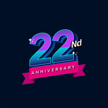 22nd anniversary celebration logotype colorful design. Simple and retro anniversary logotype design.