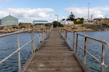 Fototapeta premium The Kingscote jetty looking back to the land in Kangaroo Island South Australia on May 9th 2021