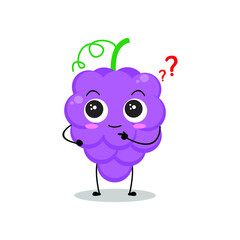 Vector illustration of grape character with cute expression, ask, curious, grapes isolated on white background, simple minimal style, fresh fruit for mascot collection, emoticon