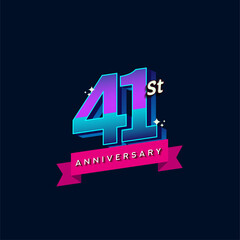 41st anniversary celebration logotype colorful design. Simple and retro anniversary logotype design.