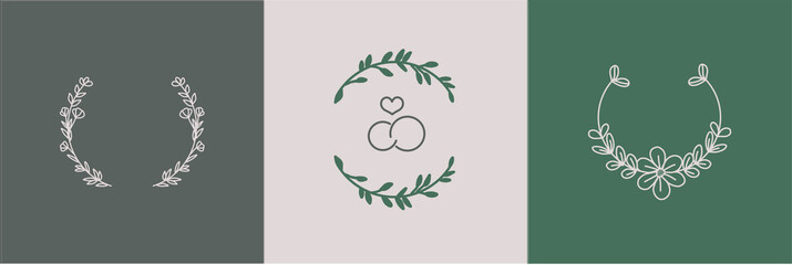 hand drawn circle line flower logo with floral design