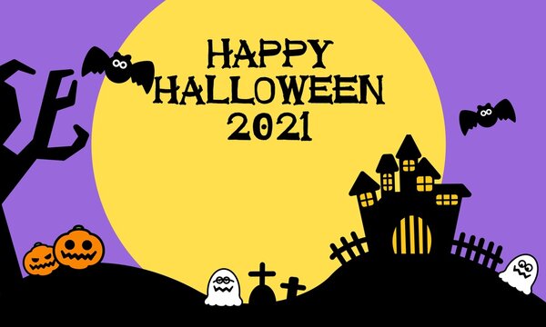 2021年版ハッピーハロウィン背景壁紙素材（紫）　2021 happy halloween wallpaper purple