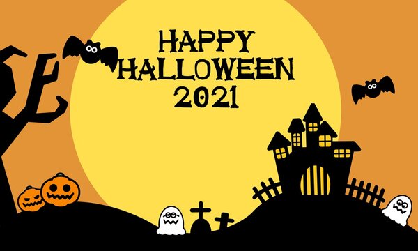 2021年版ハッピーハロウィン背景壁紙素材（オレンジ）　2021 happy halloween wallpaper orenge