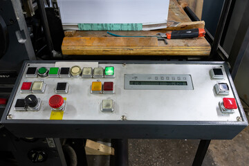 The control panel of the printing press