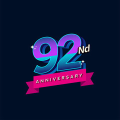 92nd anniversary celebration logotype colorful design. Simple and retro anniversary logotype design.