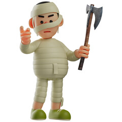 Cute Mummy 3D Cartoon Picture with a sharp ax