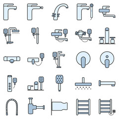 bathroom plumbing equipment icons collection, vector