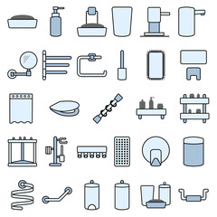 collection of colored icons of bathroom and toilet accessories, vector