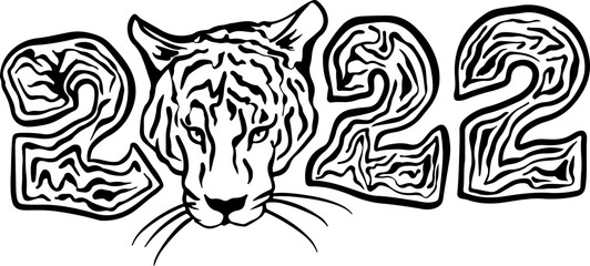 New year modern lettering. 2022 year of tiger. Vector illustration.