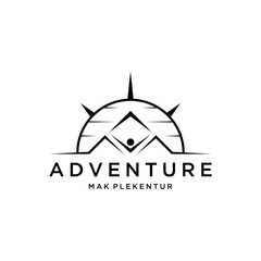 Adventure logo with Compass and Mountain design  for Travel. logo for inspiration