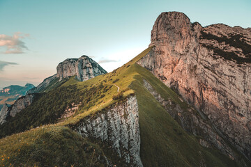 Schweizer Alpen im Appenzellerland Saxerl&uuml;cke Sonnenuntergang