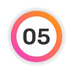 Number five 5 flat design icon. Circular button sign with gradient and light shadow.