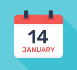 Calendar date icon. January 14 vector graphic design.