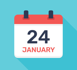 Fototapeta premium Calendar with day 24 January, flat design vector illustration.
