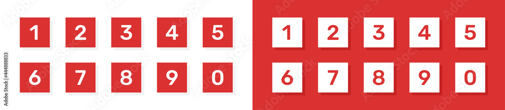 Poster set of numbers from 0 to 9 on red and white square shape. vector illustration design.