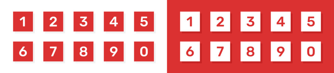 Set of numbers from 0 to 9 on red and white square shape. Vector illustration design.