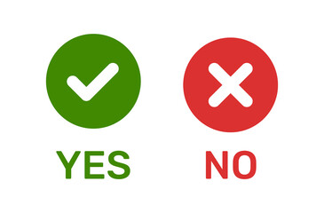 Yes and No icon button, Green check, red cross sign. Vector illustration