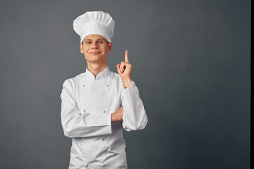 emotional chef gestures with his hand to a professional foodie