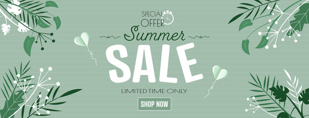 Summer sale banner. Modern minimal design for Sales. Flat vector illustration.