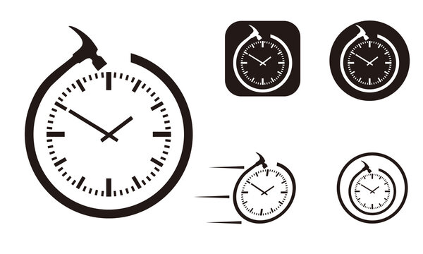 clock icon set with hammer