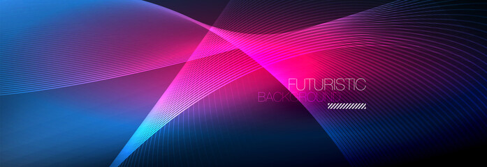 Abstract neon glowing light in the dark with waves. Shiny magic energy and motion concept, vector abstract wallpaper background