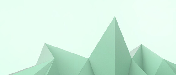 Creative idea futuristic Abstract Background and Geometric shapes. Origami Paper art with Arrow and success on Green . banner, Copy Space -3d Rendering