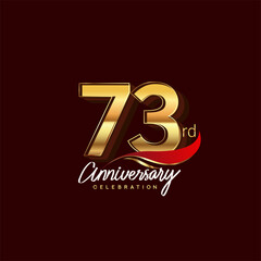 73rd years anniversary celebration logotype. Anniversary logo with red feather and golden color isolated on elegant background, vector design for celebration, invitation card, and greeting card