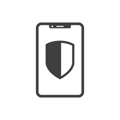 Icono smartphone con escudo con lineas en color gris