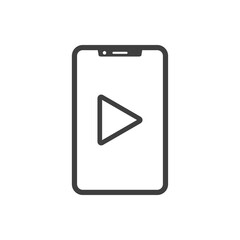 Icono smartphone con triángulo símbolo play con lineas en color gris
