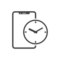 Icono smartphone con dial reloj con lineas en color gris
