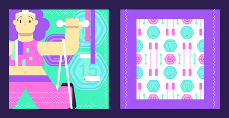 The girl goes in for sports while isolated. The concept of maintaining health, working, studying from home during a pandemic. Colored flat vector illustration of a new trend.