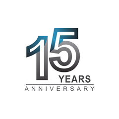 15th years anniversary logotype bold line number with grey and blue color for celebration event isolated on blue background