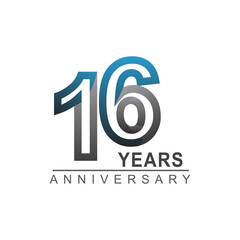16th years anniversary logotype bold line number with grey and blue color for celebration event isolated on blue background