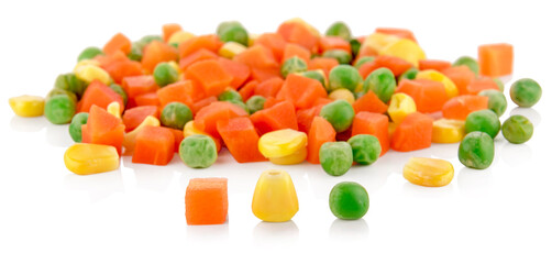 Fresh mixed vegetables on white. Golden mix.