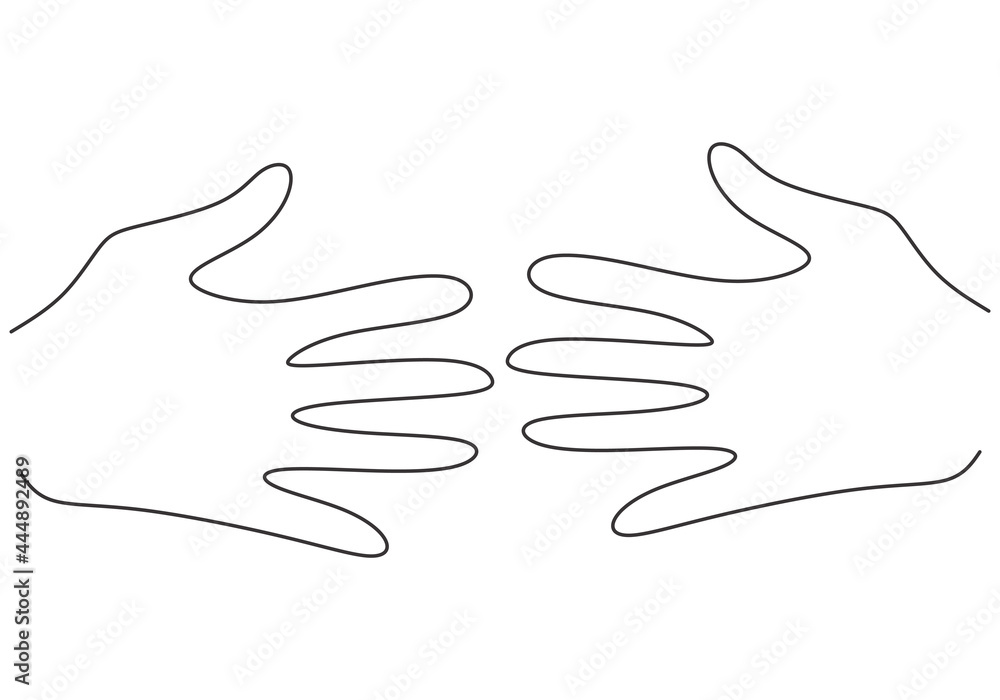 Aufkleber continuous line drawing of two hands barely touching one another. simple sketch of two hands isolate