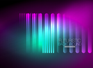 Bright neon color techno abstract background, shiny glowing neon lines in the dark background