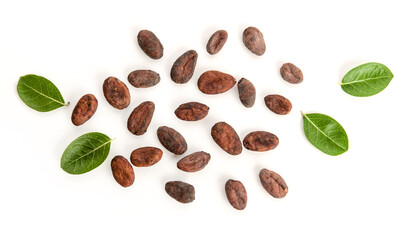 Cacao beans isolated on white background