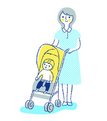 ベビーカーに乗る男の子とママ