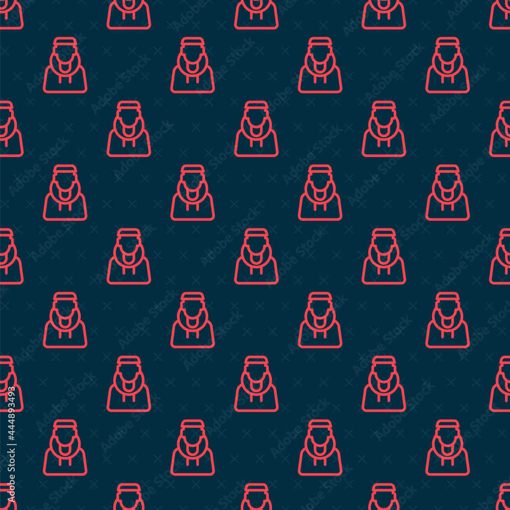 Poster red line monk icon isolated seamless pattern on black background. vector