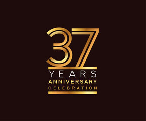 37th years anniversary celebration logotype. Anniversary logo with golden and silver color isolated on black background, vector design for celebration, invitation card, and greeting card