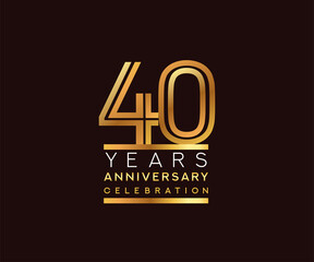 40th years anniversary celebration logotype. Anniversary logo with golden and silver color isolated on black background, vector design for celebration, invitation card, and greeting card