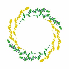 Invitation design with herbs, branches, leaves. Template, frame, circle, garland. Raster branches, leaves isolated on white background.