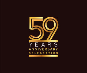 59th years anniversary celebration logotype. Anniversary logo with golden and silver color isolated on black background, vector design for celebration, invitation card, and greeting card