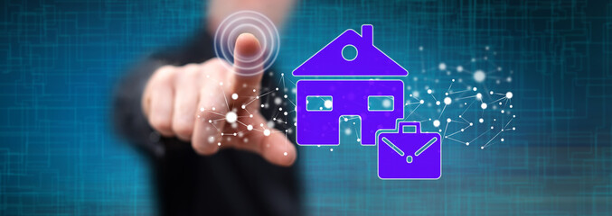 Man touching a work from home concept