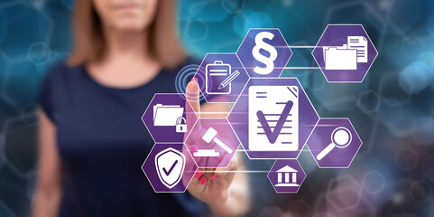 Woman touching a validation concept