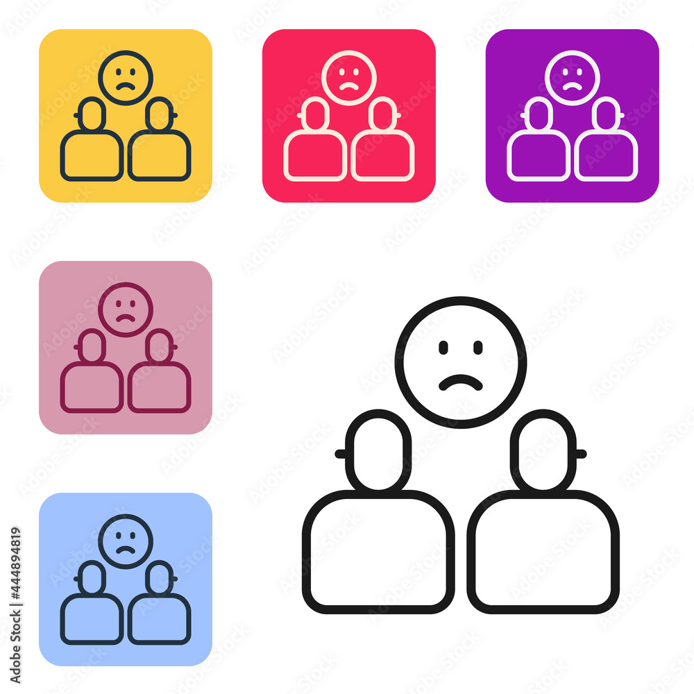 Poster black line complicated relationship icon isolated on white background. bad communication. colleague 