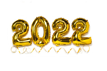 new year and Christmas 2022 isolate on white, gold numbers balls 2022 and christmas decor 