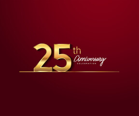 Obraz na płótnie Canvas 25th anniversary logotype with golden color and underline design isolated on red color. vector anniversary for celebration, invitation card, and greeting card