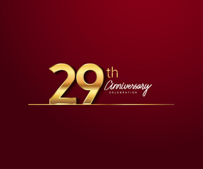 29th anniversary logotype with golden color and underline design isolated on red color. vector anniversary for celebration, invitation card, and greeting card