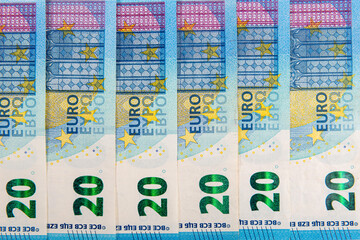 pattern from 20 euro banknotes, Euro banknote as part of the economic and trading system, Close-up